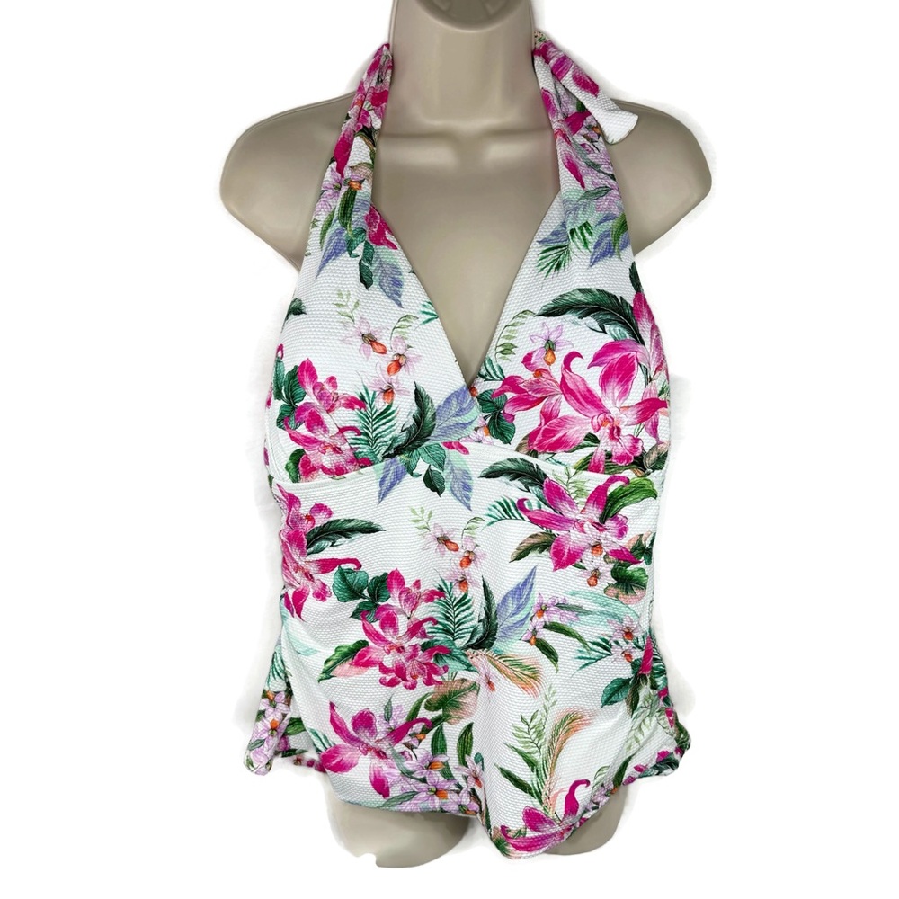 La Blanca Mystic Palms Collection Halter Tie Tankini Shirring All Over size 16. - Picture 4 of 11